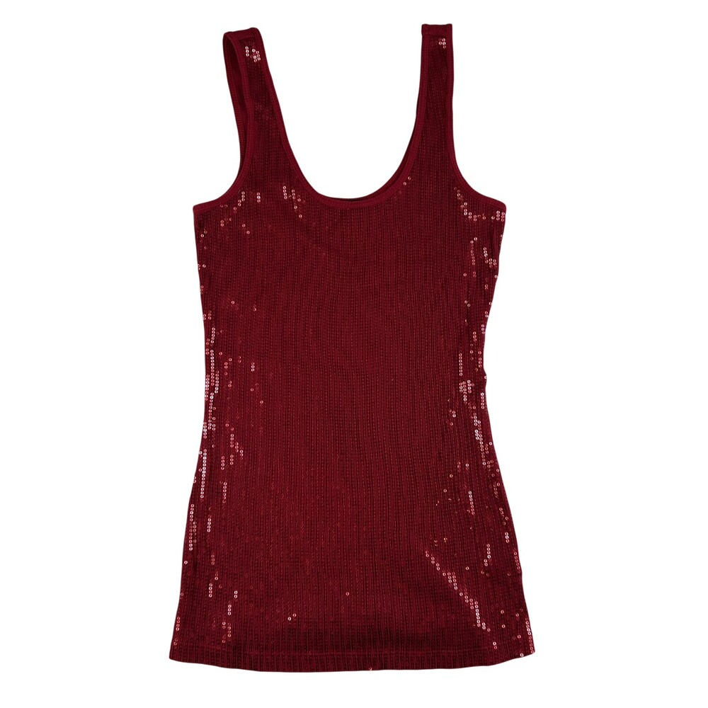 Vintage Express Tank Top Womens Small Sequin Scoop Neck Ribbed Cami Party Y2K